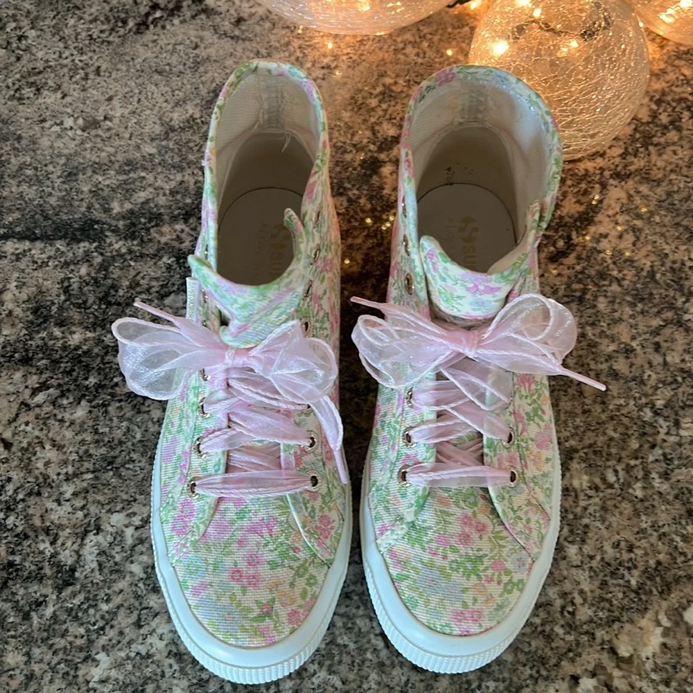 LoveShackFancy x Superga Floral Sneakers with Tulle Pink Laces